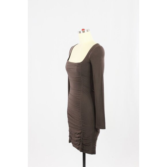NWT Aritzia WILFRED Lydia Mocha Brown Jersey Ruched Front Mini Dress, Size X - Picture 4 of 16